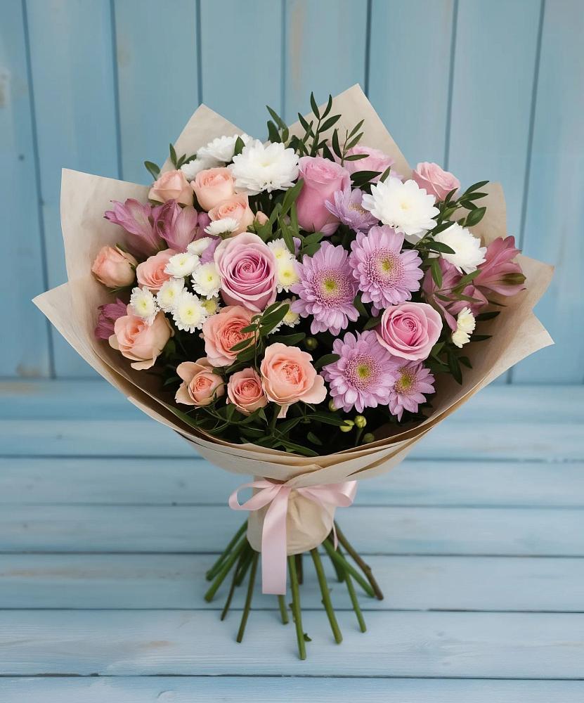 Букет цветов из: Хризантемы, Розы и Альстромерии в Орловке Воронежской области