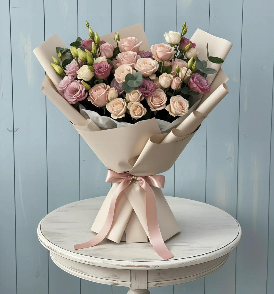 Букет цветов из: Розы и Лизиантусы в Орловке Воронежской области