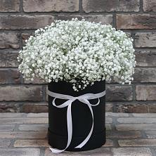 Цветочная композиция из Гипсофила в шляпной коробке в Орловке Воронежской области