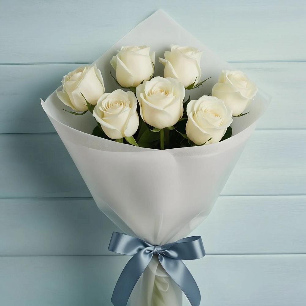 Букет 7 Белых роз Эдлесс Лав в Орловке Воронежской области