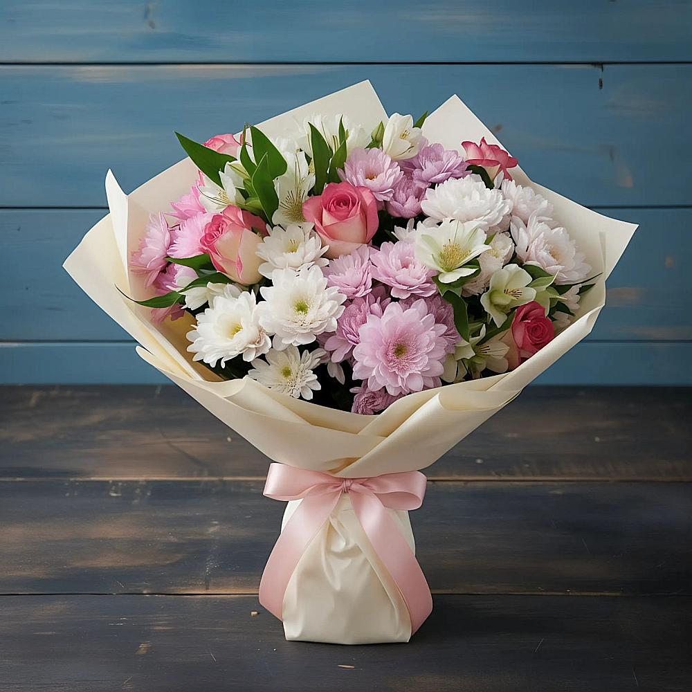 Букет цветов из: Хризантемы, Альстромерии и Розы в Орловке Воронежской области